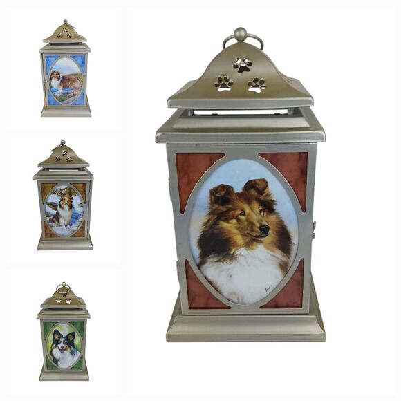Danbury Mint Sheltie Lantern Art Glass By Edward Aldrich 16 Inches Tall 4 Panels